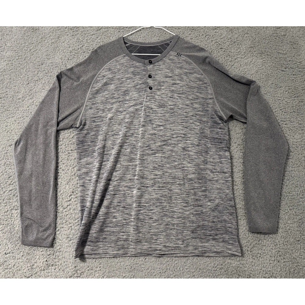 Lululemon Metal Vent Tech Henley‎ Shirt Mens Gray Long Sleeve Athletic Button